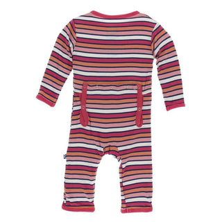 Print Bamboo Coverall with Snaps - Botany Red Ginger Stripe KicKee Pants