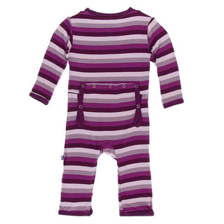 Print Bamboo Coverall with Snaps - Coral Stripe KicKee Pants