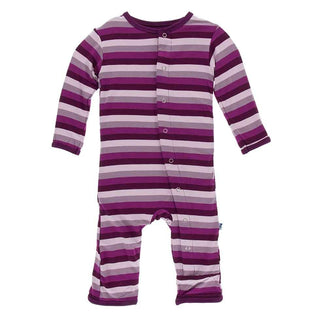 Print Bamboo Coverall with Snaps - Coral Stripe KicKee Pants