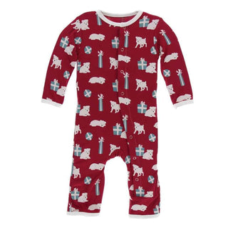 Print Bamboo Coverall with Snaps - Crimson Puppies and Presents Baby & Toddler Sleepwear