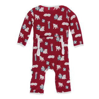 Print Bamboo Coverall with Snaps - Crimson Puppies and Presents Baby & Toddler Sleepwear