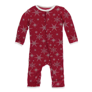 KicKee Pants Print Coverall with Snaps - Crimson Snowflakes