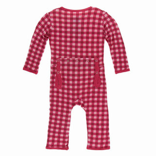 Print Bamboo Coverall with Snaps - Flag Red Gingham KicKee Pants