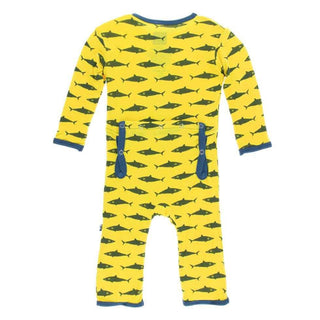 Print Bamboo Coverall with Snaps - Lemon Shark Baby & Toddler Sleepwear