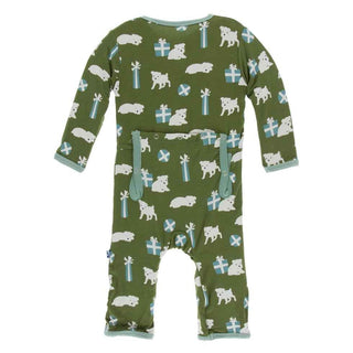 KicKee Pants Print Coverall with Snaps - Moss Puppies and Presents