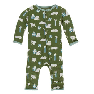 Print Bamboo Coverall with Snaps - Moss Puppies and Presents Baby & Toddler Sleepwear