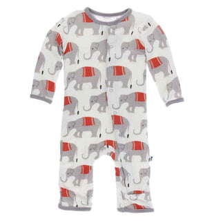 Print Bamboo Coverall with Snaps - Natural Indian Elephant Baby & Toddler Sleepwear