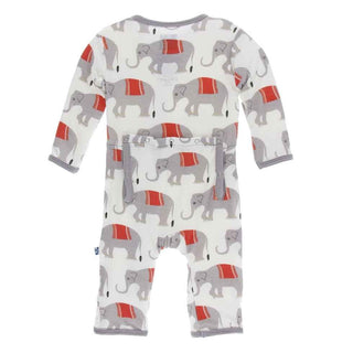 Print Bamboo Coverall with Snaps - Natural Indian Elephant Baby & Toddler Sleepwear