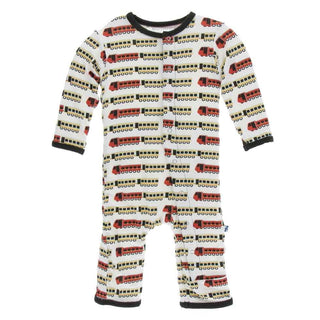 Print Bamboo Coverall with Snaps - Natural Indian Train Baby & Toddler Sleepwear