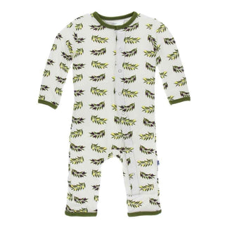 Print Bamboo Coverall with Snaps - Natural Olive Branch KicKee Pants