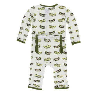 Print Bamboo Coverall with Snaps - Natural Olive Branch Baby & Toddler Sleepwear