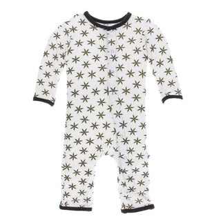 KicKee Pants Print Coverall with Snaps - Natural Star Anise