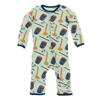 Print Bamboo Coverall with Snaps - Pistachio Indian Instruments Baby & Toddler Sleepwear