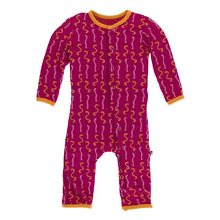 Print Bamboo Coverall with Snaps - Rhododendron Worms KicKee Pants