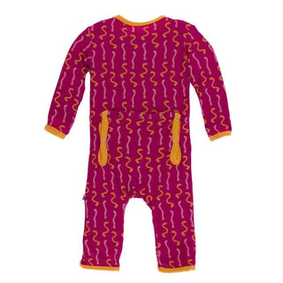 Print Bamboo Coverall with Snaps - Rhododendron Worms KicKee Pants