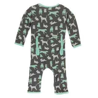 Print Bamboo Coverall with Snaps - Stone Domestic Animals KicKee Pants