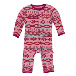 Print Bamboo Coverall with Snaps - Strawberry Mayan Pattern Baby & Toddler Sleepwear