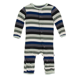 Print Bamboo Coverall with Snaps - Zoology Stripe KicKee Pants