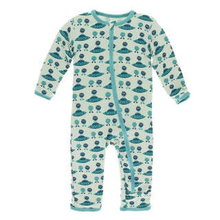 Print Bamboo Coverall with Zipper - Aloe Aliens with Flying Saucers Baby & Toddler Sleepwear