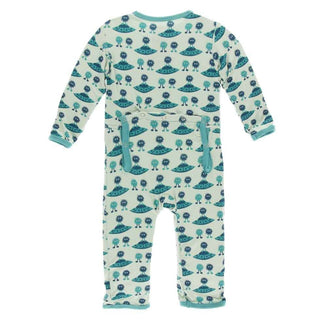 Print Bamboo Coverall with Zipper - Aloe Aliens with Flying Saucers Baby & Toddler Sleepwear