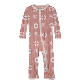 Print Bamboo Coverall with Zipper - Antique Pink Lifeguard KicKee Pants