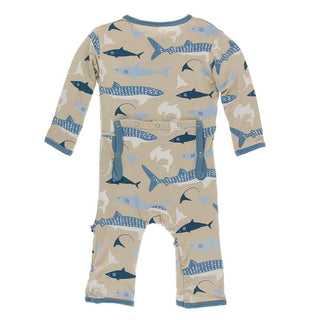 Print Bamboo Coverall with Zipper - Burlap Sharks Baby & Toddler Sleepwear