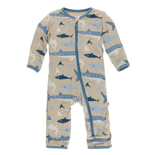 Print Bamboo Coverall with Zipper - Burlap Sharks Baby & Toddler Sleepwear