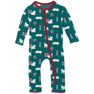 Print Bamboo Coverall with Zipper - Cedar Puppies and Presents (WCA22) KicKee Pants