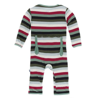 KicKee Pants Print Coverall with Zipper - Christmas Multi Stripe