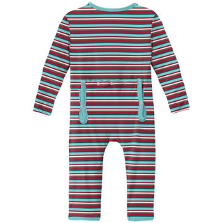 Print Bamboo Coverall with Zipper - Christmas Stripe (WCA22) KicKee Pants