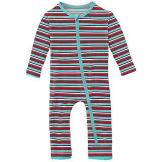 Print Bamboo Coverall with Zipper - Christmas Stripe (WCA22) KicKee Pants