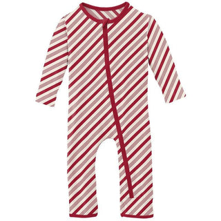 Print Bamboo Coverall with Zipper - Crimson Candy Cane Stripe (WCA22) KicKee Pants