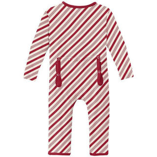 Print Bamboo Coverall with Zipper - Crimson Candy Cane Stripe (WCA22) KicKee Pants