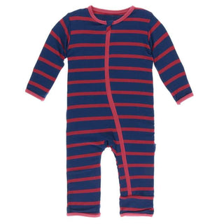 Print Bamboo Coverall with Zipper - Everyday Heroes Navy Stripe Baby & Toddler Sleepwear