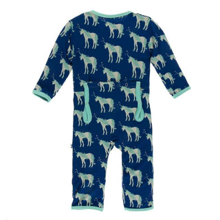 Print Bamboo Coverall with Zipper - Flag Blue Unicorns Baby & Toddler Sleepwear