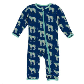 Print Bamboo Coverall with Zipper - Flag Blue Unicorns Baby & Toddler Sleepwear