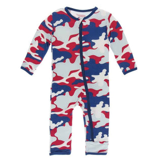 Print Bamboo Coverall with Zipper - Flag Red Military Baby & Toddler Sleepwear