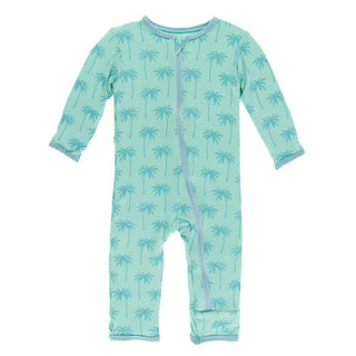 KicKee Pants Print Coverall with Zipper - Glass Palm Trees