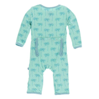 Print Bamboo Coverall with Zipper - Glass Palm Trees KicKee Pants