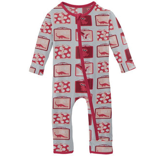 Print Bamboo Coverall with Zipper - Illusion Blue Lunchboxes KicKee Pants