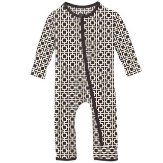 Print Bamboo Coverall with Zipper - Midnight Box Lattice Baby & Toddler Sleepwear