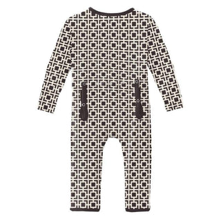 Print Bamboo Coverall with Zipper - Midnight Box Lattice Baby & Toddler Sleepwear