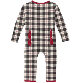 Print Bamboo Coverall with Zipper - Midnight Holiday Plaid KicKee Pants