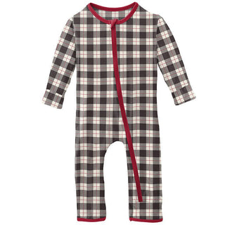 Print Bamboo Coverall with Zipper - Midnight Holiday Plaid Baby & Toddler Sleepwear