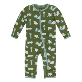 Print Bamboo Coverall with Zipper - Moss Puppies and Presents Baby & Toddler Sleepwear