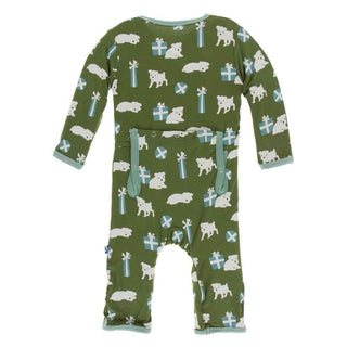 Print Bamboo Coverall with Zipper - Moss Puppies and Presents KicKee Pants