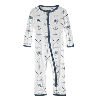 Print Bamboo Coverall with Zipper - Natural Captain and Crew KicKee Pants