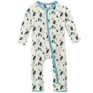 Print Bamboo Coverall with Zipper - Natural Chairlift KicKee Pants