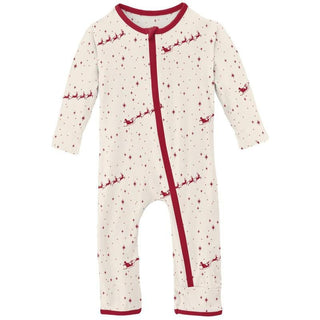 KicKee Pants Print Coverall with Zipper - Natural Flying Santa WCA22