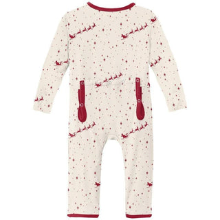 Print Bamboo Coverall with Zipper - Natural Flying Santa (WCA22) Baby & Toddler Sleepwear